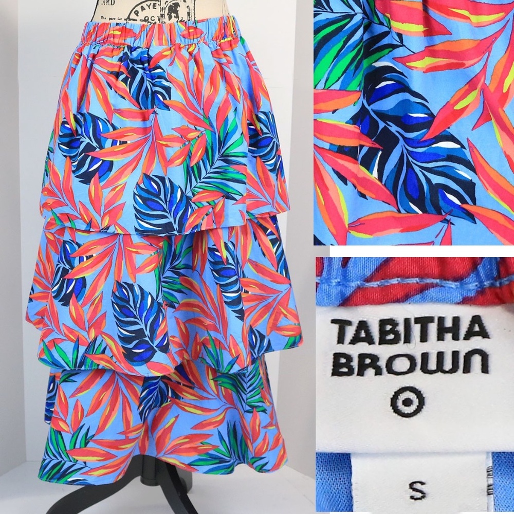 Tabitha Brown X Target Women Size Small Tropical Tiered Midi Skirt Pull On - Picture 2 of 12